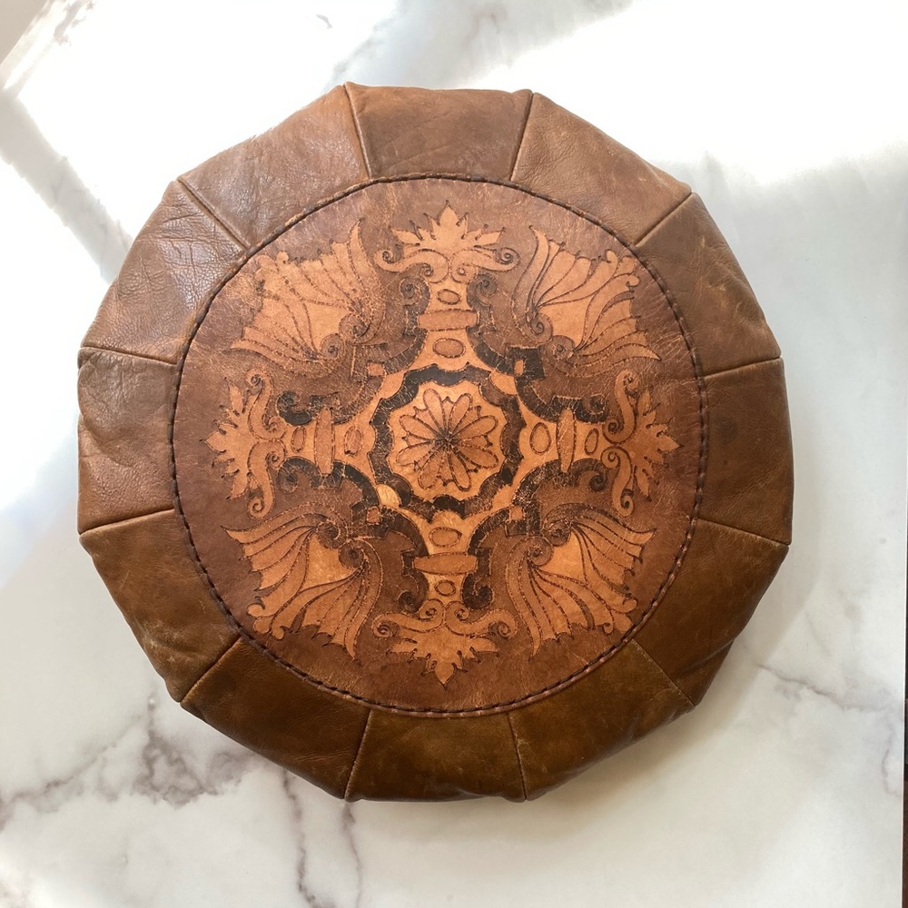 2/2 Vintage  Moroccan Leather Mandala Pillow